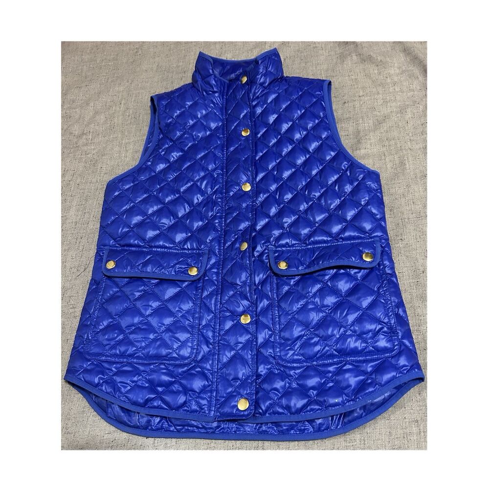 J.CREW Down Field Puffer Vest Women’s XS Regal Blue Shiny Diamond Quilted